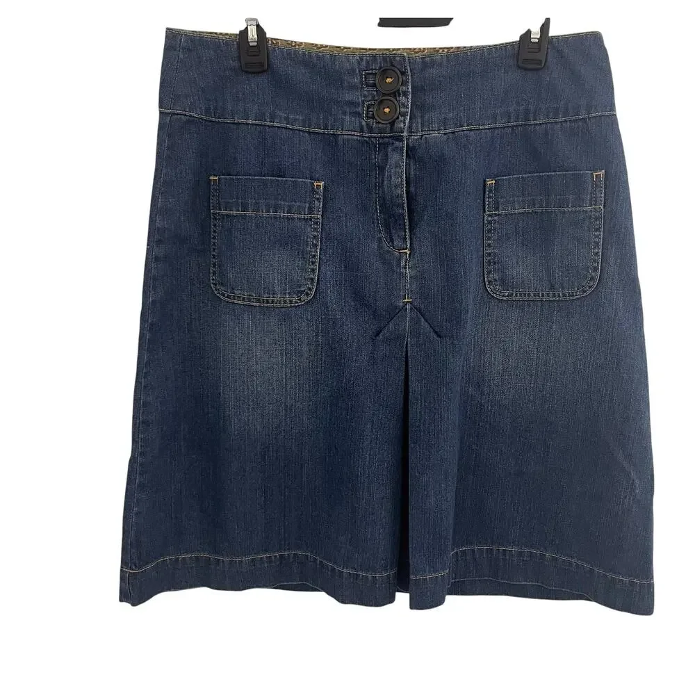 Boden Denim Skirt Womens Size 14R Blue Jeans Boho A-Line Pleat Modest Retro Chic